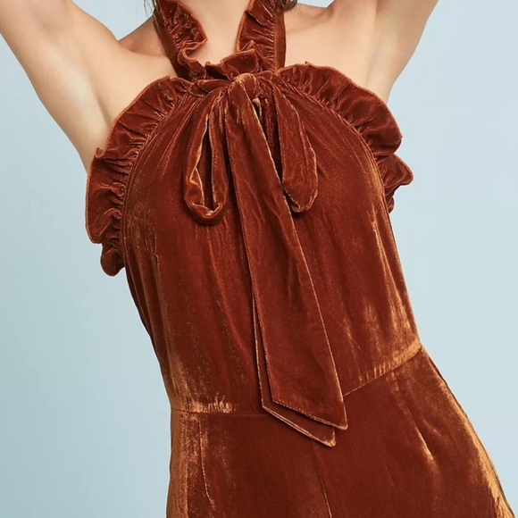 Anthropologie Kristinit Jumpsuit Gold Velvet Wide Leg Cropped - Picture 5 of 16